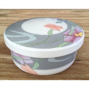 Hankook Ceramic Trinket Box Flowers Floral Orchids Korea
